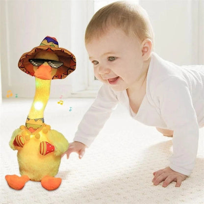 Pato Dancing Duck Dançante Repete a Fala,Toca Musica, e Mexe o pescoço Com Luz de Led Coloridas Brinkids - 2025 Lançamento