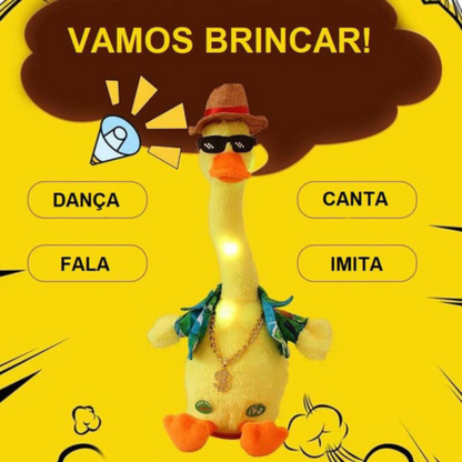 Pato Dancing Duck Dançante Repete a Fala,Toca Musica, e Mexe o pescoço Com Luz de Led Coloridas Brinkids - 2025 Lançamento