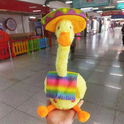 Pato Dancing Duck Dançante Repete a Fala,Toca Musica, e Mexe o pescoço Com Luz de Led Coloridas Brinkids - 2025 Lançamento