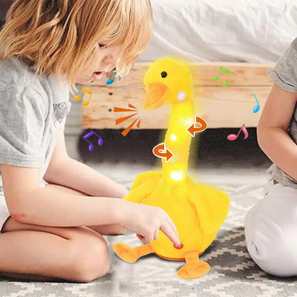 Pato Dancing Duck Dançante Repete a Fala,Toca Musica, e Mexe o pescoço Com Luz de Led Coloridas Brinkids - 2025 Lançamento