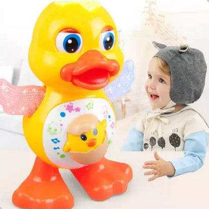 Patinho Dançante Musical, Anda e Mexe Com Luz de Led Coloridas Brinkids - 2025 Lançamento
