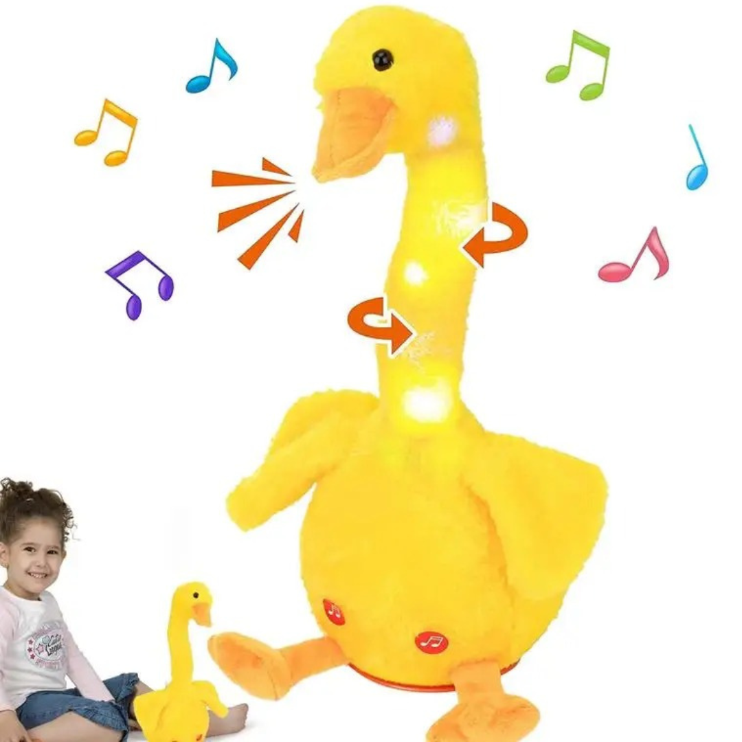 Pato Dancing Duck Dançante Repete a Fala,Toca Musica, e Mexe o pescoço Com Luz de Led Coloridas Brinkids - 2025 Lançamento