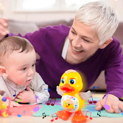 Patinho Dançante Musical, Anda e Mexe Com Luz de Led Coloridas Brinkids - 2025 Lançamento