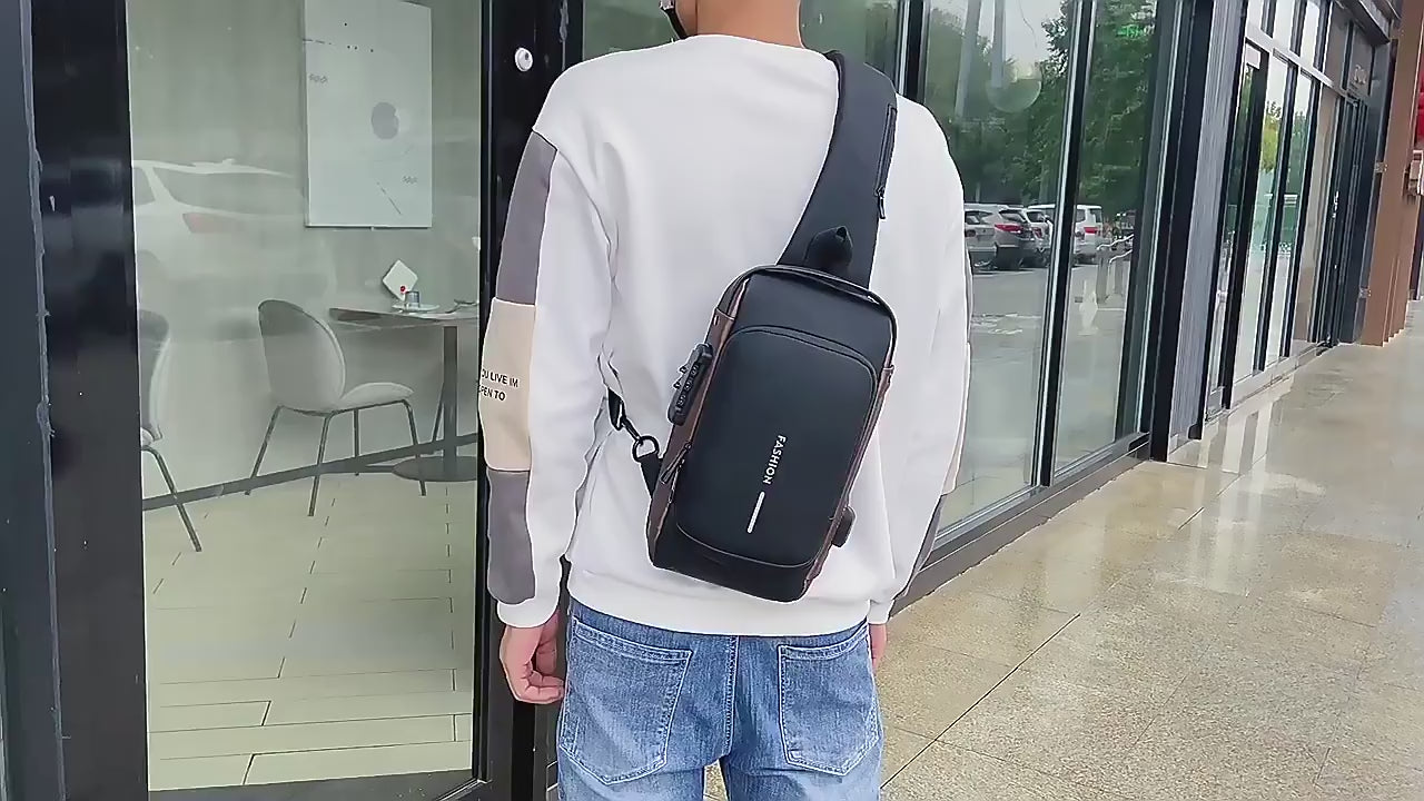 PROMOÇÃO - Bolsa Gold Fashion Multifuncional leve com trabalho combinado Antifurto à prova d'água com saída usb celular - Casual Masc/Fem. - Arte Morumbi