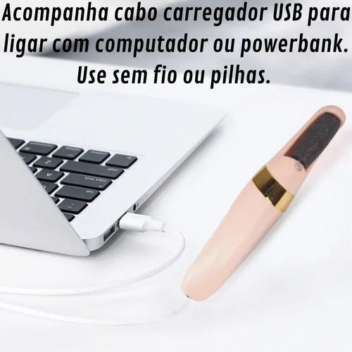 Removedor De Calo dos Pés e Rachadura com Lixa Elétrica, bateria interna recarregável, Motor Power - "Miss Sally Elegante" [Frete Grátis]