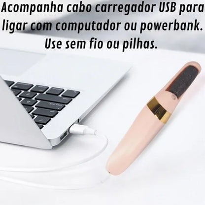Removedor De Calo dos Pés e Rachadura com Lixa Elétrica, bateria interna recarregável, Motor Power - "Miss Sally Elegante" [Frete Grátis]