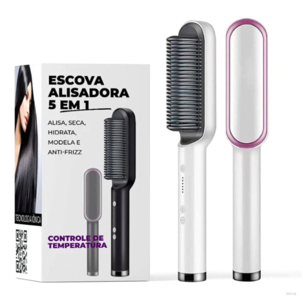 Escova Alisadora Profissional Alisa, Seca, Hidrata, Modela e Anti-Frizz - Bivolt Super Straight - Arte Morumbi