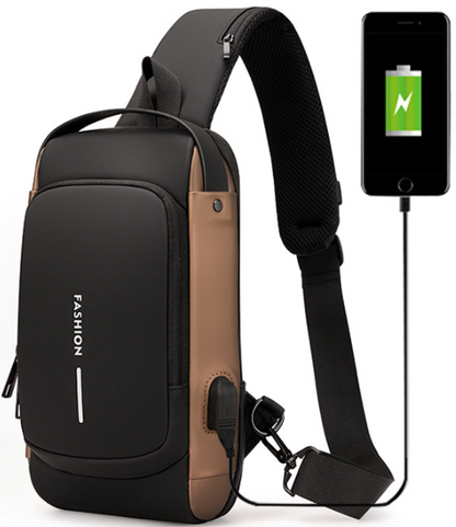 PROMOÇÃO - Bolsa Gold Fashion Multifuncional leve com trabalho combinado Antifurto à prova d'água com saída usb celular - Casual Masc/Fem. - Arte Morumbi